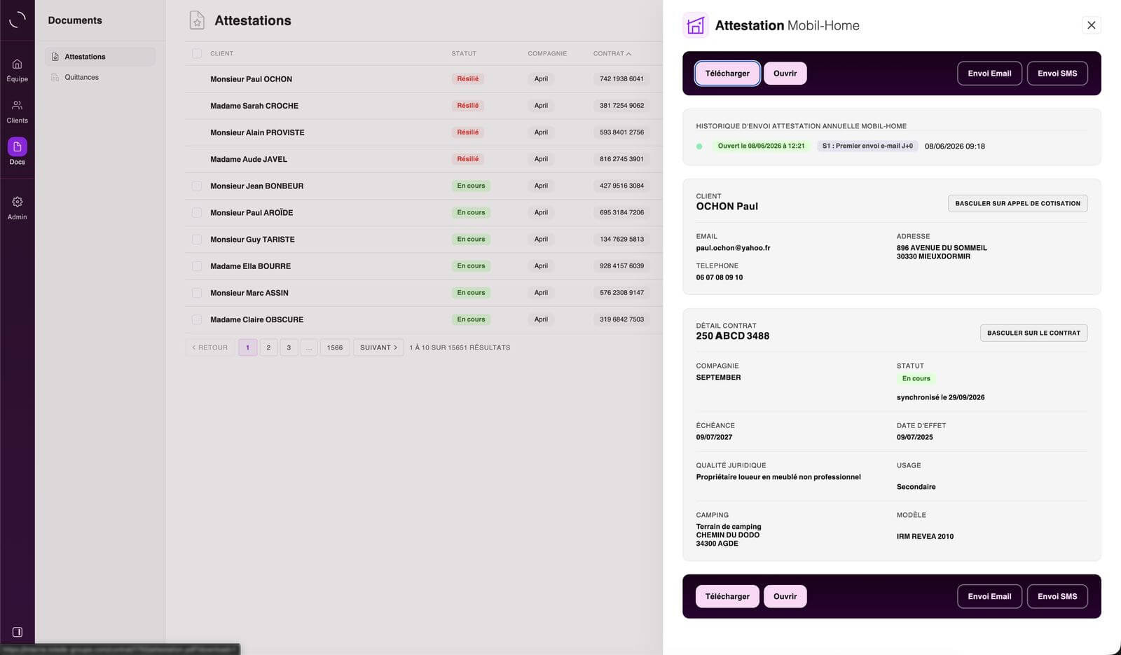 Outil de gestion des attestations mobil-home