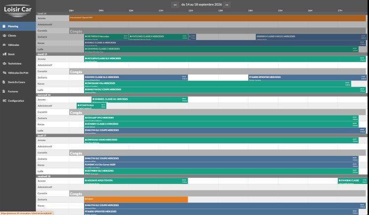 Planning des techniciens dans l’outil Loisir Car