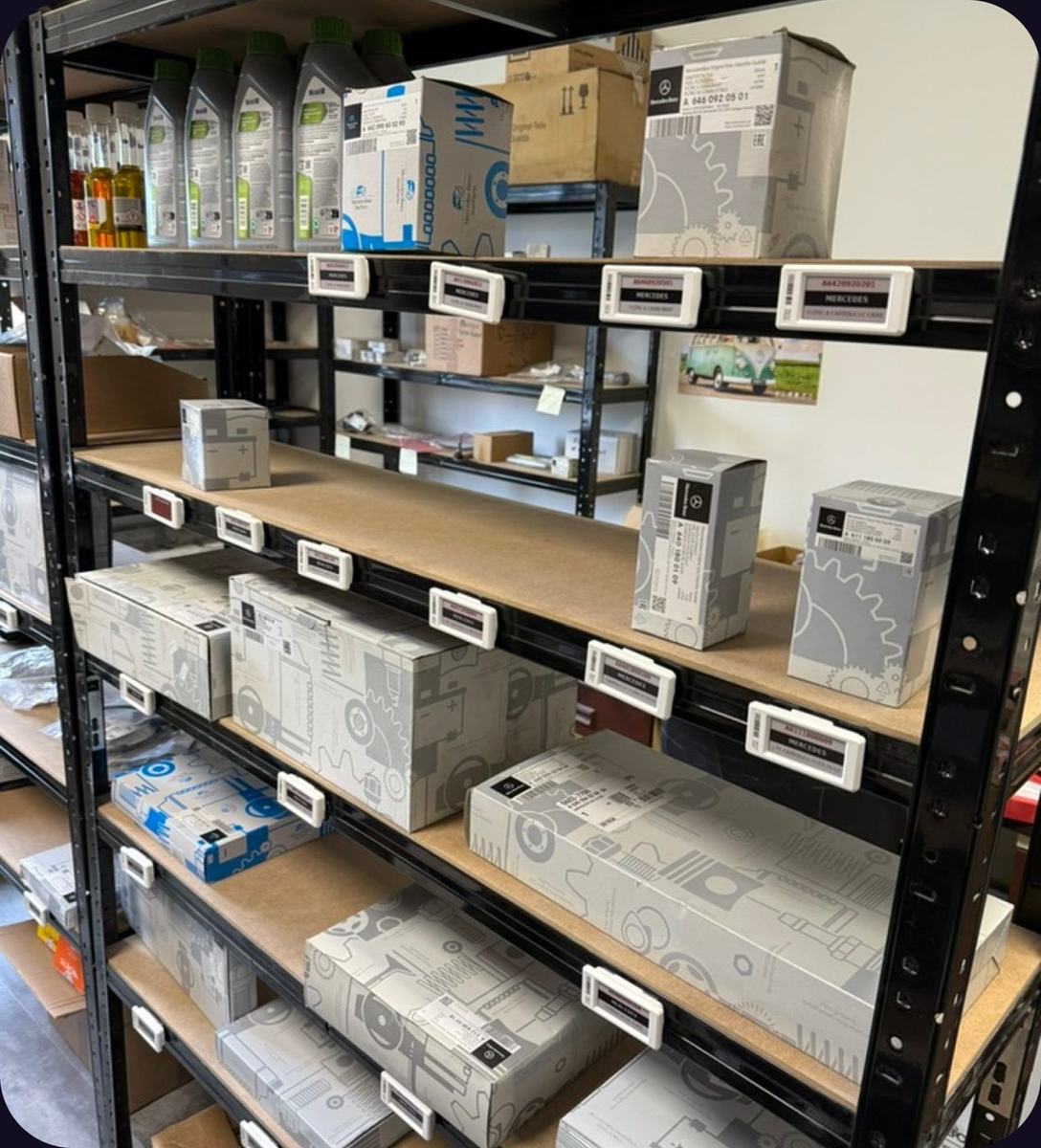 Stock de pièces avec étiquettes électroniques